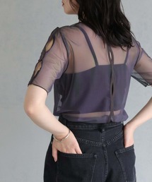 【cheriella】WEB限定前後2WAYウェーブホールマーブルシアートップス半袖