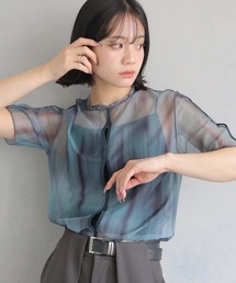 【cheriella】WEB限定前後2WAYウェーブホールマーブルシアートップス半袖