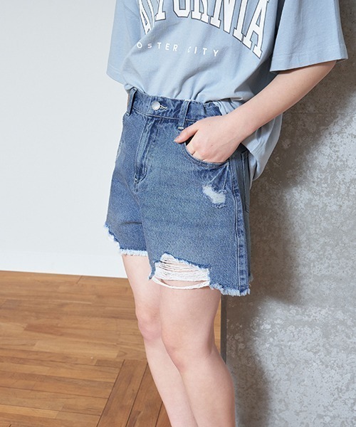 LOVETOXIC（ラブトキシック）の「【LTXC】ダメージショートパンツ（その他パンツ・キッズ・ライトブルー/オフホワイト/グレー・S/M/L）」の4枚目の写真