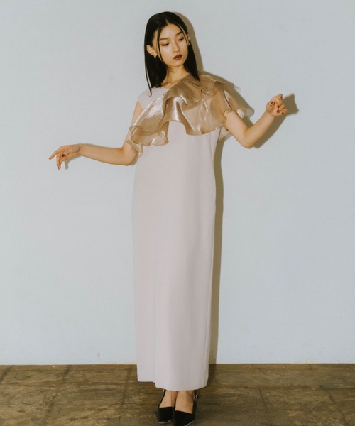 glossy multi ruffle dress グロッシーマルチラッフルドレス