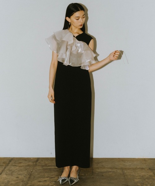 セール】glossy multi ruffle dress グロッシーマルチラッフル