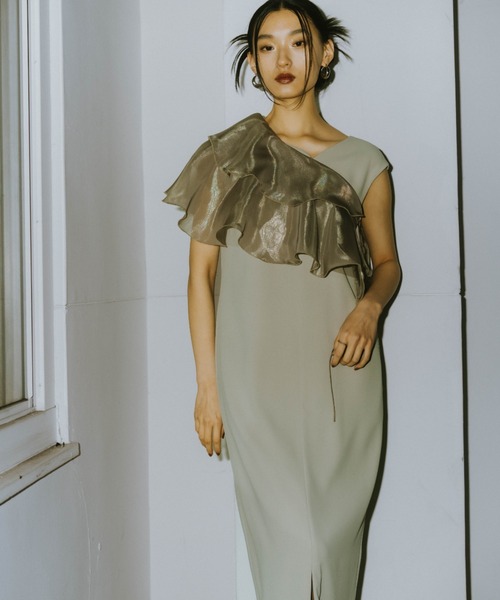 セール】glossy multi ruffle dress グロッシーマルチラッフル
