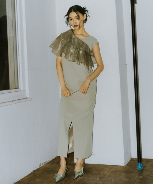 セール】glossy multi ruffle dress グロッシーマルチラッフル
