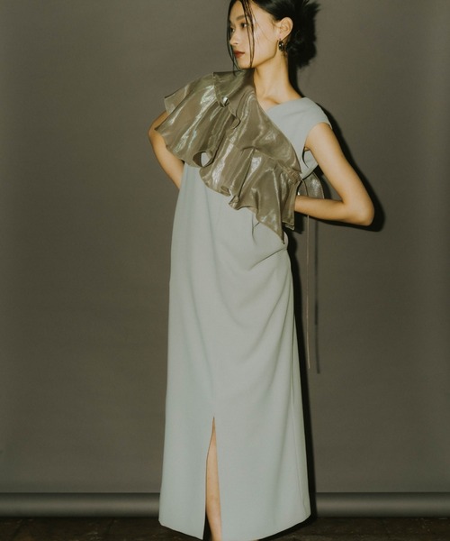 glossy multi ruffle dress グロッシーマルチラッフルドレス