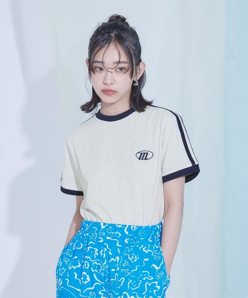miette（ミエット）の「配色ラインロゴ刺繍Tシャツ（Tシャツ/カットソー・レディース・ピンク/オフホワイト/ブラック/オートミール・FREE）」の4枚目の写真