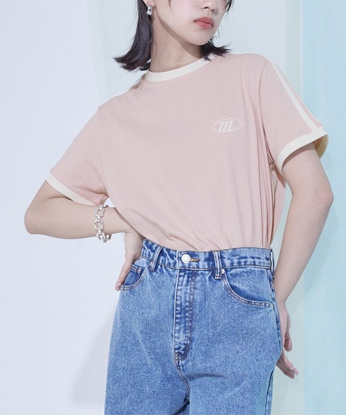 miette（ミエット）の「配色ラインロゴ刺繍Tシャツ（Tシャツ/カットソー・レディース・ピンク/オフホワイト/ブラック/オートミール・FREE）」の2枚目の写真