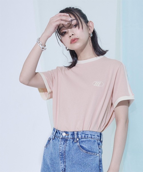 miette（ミエット）の「配色ラインロゴ刺繍Tシャツ（Tシャツ/カットソー・レディース・ピンク/オフホワイト/ブラック/オートミール・FREE）」の11枚目の写真