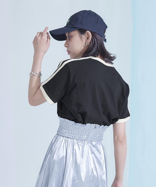 miette（ミエット）の「配色ラインロゴ刺繍Tシャツ（Tシャツ/カットソー・レディース・ピンク/オフホワイト/ブラック/オートミール・FREE）」の7枚目の写真
