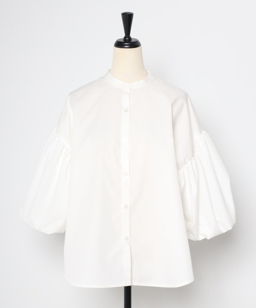 セール】ブロードバルーンスリーブノーカラーシャツ（シャツ/ブラウス