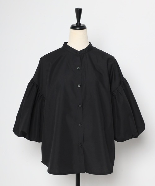 定価3.5万【美品✨】サイ ノーカラーブラウス ブザムシャツ バルーンスリーブ セール】ブロードバルーンスリーブノーカラーシャツ（シャツ/ブラウス