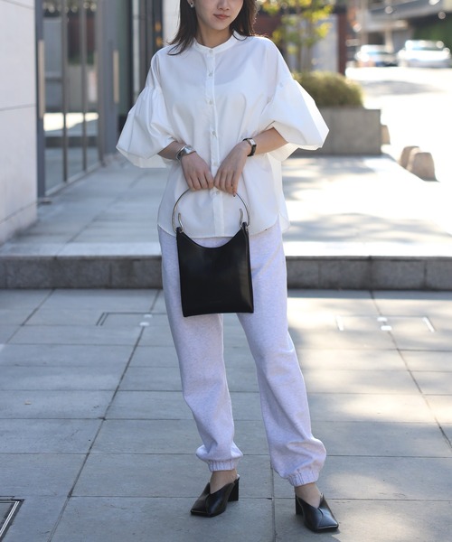 セール】ブロードバルーンスリーブノーカラーシャツ（シャツ/ブラウス