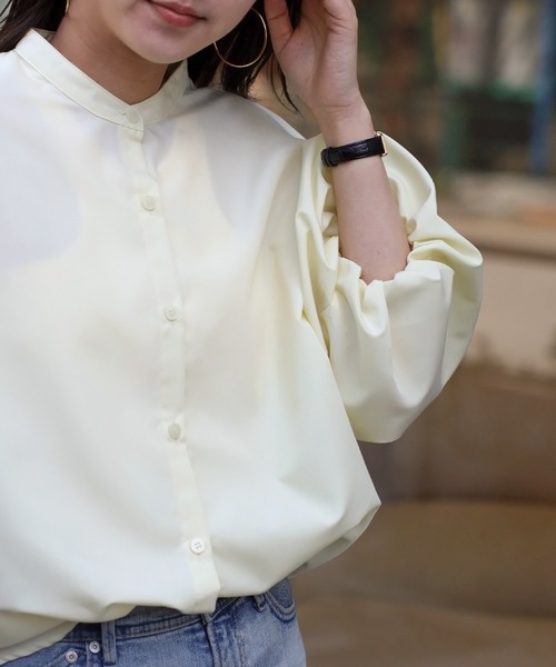 セール】ブロードバルーンスリーブノーカラーシャツ（シャツ/ブラウス
