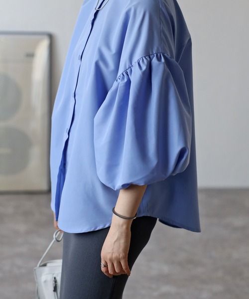セール】ブロードバルーンスリーブノーカラーシャツ（シャツ/ブラウス