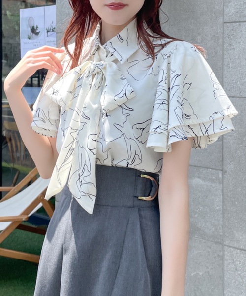 TORTE（トルテ）の「フレアスリーブリボンタイブラウス（シャツ/ブラウス・レディース・ピンク/ホワイト系その他/ホワイト/ブラック系その他・FREE）」の13枚目の写真