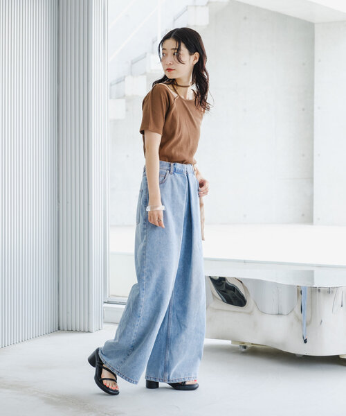 Kastane(カスタネ)の「*【新色追加/5色展開/肩紐アレンジ】テレコワンショルTee(Tシャツ/カットソー・レディース・ピンク/ブルー/アイボリー/ブラック/ブラウン・FREE)」の16枚目の写真