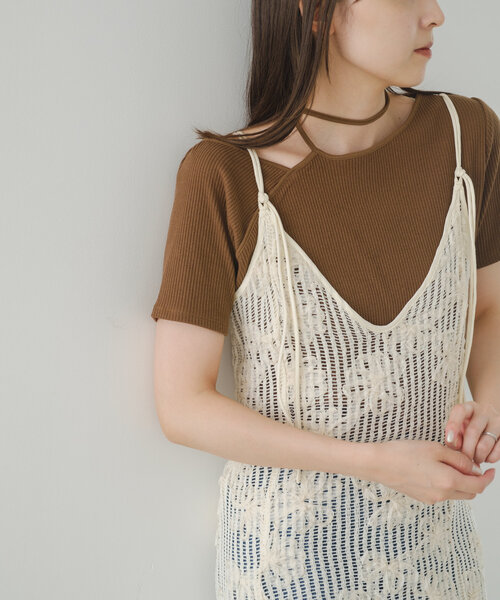 Kastane(カスタネ)の「*【新色追加/5色展開/肩紐アレンジ】テレコワンショルTee(Tシャツ/カットソー・レディース・ピンク/ブルー/アイボリー/ブラック/ブラウン・FREE)」の19枚目の写真