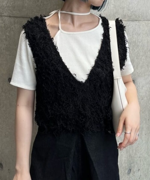 Kastane(カスタネ)の「*【新色追加/5色展開/肩紐アレンジ】テレコワンショルTee(Tシャツ/カットソー・レディース・ピンク/ブルー/アイボリー/ブラック/ブラウン・FREE)」の8枚目の写真