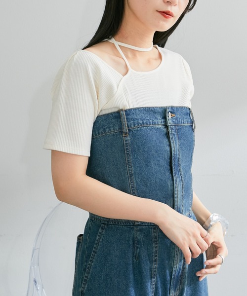 Kastane(カスタネ)の「*【新色追加/5色展開/肩紐アレンジ】テレコワンショルTee(Tシャツ/カットソー・レディース・ピンク/ブルー/アイボリー/ブラック/ブラウン・FREE)」の9枚目の写真