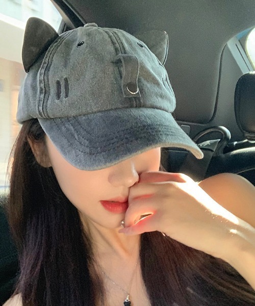 DEVICE（デバイス）の「猫耳 ベースボール キャップ サングラス付 UVカット HEADWEAR ヘッドウェア Y2K ストリート（キャップ・レディース・ブラック/ネイビー・FREE）」の2枚目の写真