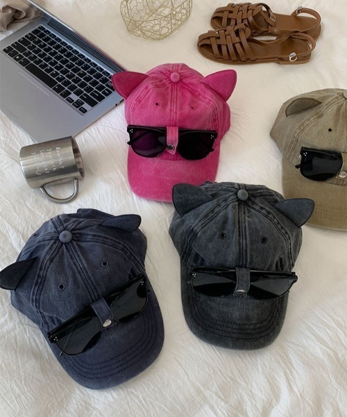 DEVICE（デバイス）の「猫耳 ベースボール キャップ サングラス付 UVカット HEADWEAR ヘッドウェア Y2K ストリート（キャップ・レディース・ブラック/ネイビー・FREE）」の11枚目の写真