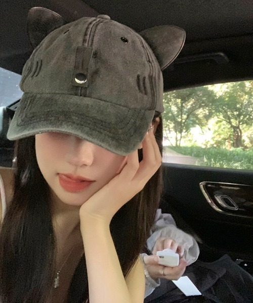 DEVICE（デバイス）の「猫耳 ベースボール キャップ サングラス付 UVカット HEADWEAR ヘッドウェア Y2K ストリート（キャップ・レディース・ブラック/ネイビー・FREE）」の3枚目の写真