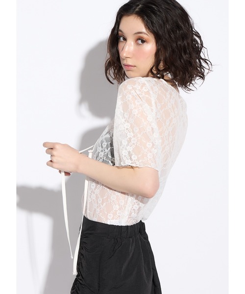 Adoon plain(アドーンプレーン)の「レースチョーカートップス(Tシャツ/カットソー・レディース・ホワイト/ブラック/チャコールグレー・FREE)」の9枚目の写真