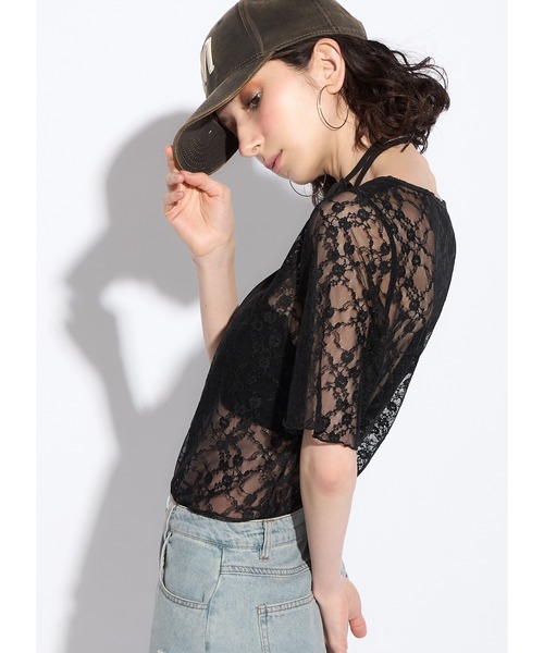 Adoon plain(アドーンプレーン)の「レースチョーカートップス(Tシャツ/カットソー・レディース・ホワイト/ブラック/チャコールグレー・FREE)」の5枚目の写真