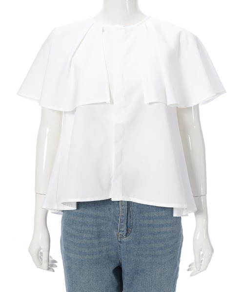 Edit Sheen（エディットシーン）の「ケープデザイン半袖ブラウス（シャツ/ブラウス・レディース・ホワイト/ブルー・M）」の8枚目の写真