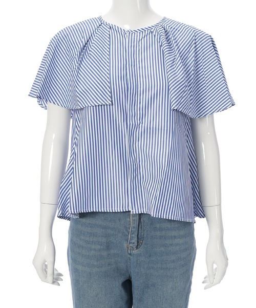 Edit Sheen（エディットシーン）の「ケープデザイン半袖ブラウス（シャツ/ブラウス・レディース・ホワイト/ブルー・M）」の9枚目の写真