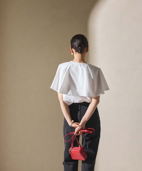 Edit Sheen（エディットシーン）の「ケープデザイン半袖ブラウス（シャツ/ブラウス・レディース・ホワイト/ブルー・M）」の3枚目の写真