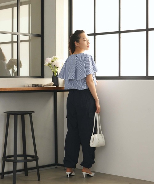 Edit Sheen（エディットシーン）の「ケープデザイン半袖ブラウス（シャツ/ブラウス・レディース・ホワイト/ブルー・M）」の6枚目の写真