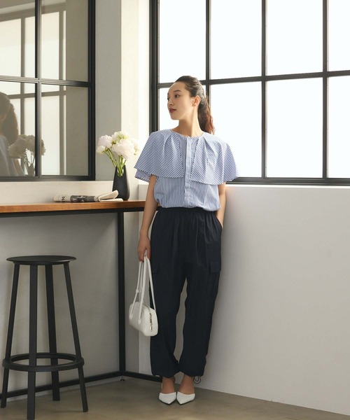 Edit Sheen（エディットシーン）の「ケープデザイン半袖ブラウス（シャツ/ブラウス・レディース・ホワイト/ブルー・M）」の7枚目の写真