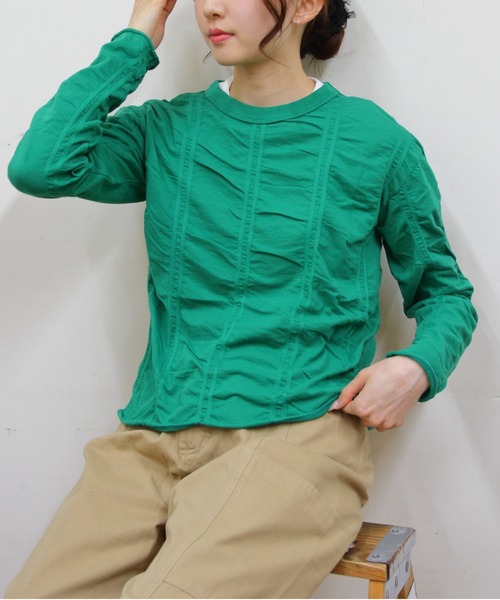 売れ筋商品|||MEYAME / TUCKED JACQUARD PULLOVER GREEN メヤメ　プルオーバー 長袖 COUPON配布中 MEYAME / TUCKED JACQUARD PULLOVER GREEN メヤメ プルオーバー