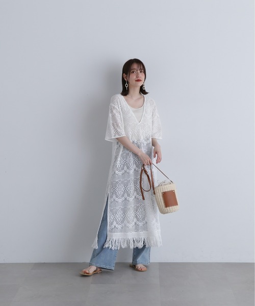 N.（N. Natural Beauty Basic）（エヌエヌナチュラルビューティーベーシック）の「◆【Grande plage】カフタンワンピース（ワンピース・レディース・ブラック/キナリ・MEDIUM）」の4枚目の写真