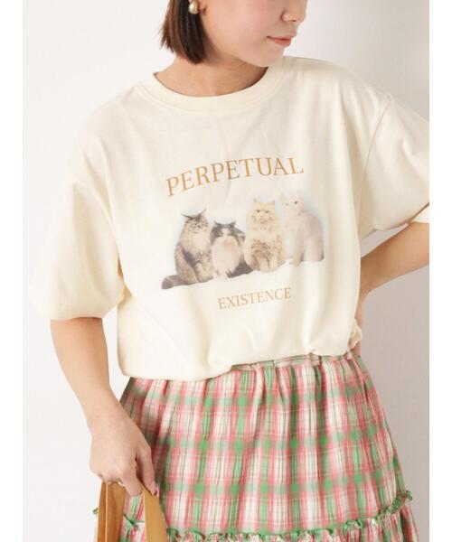 ehka sopo（エヘカソポ）の「キャットプリントTシャツ（Tシャツ/カットソー・レディース・キナリ/オフホワイト/ブラック・F）」の2枚目の写真