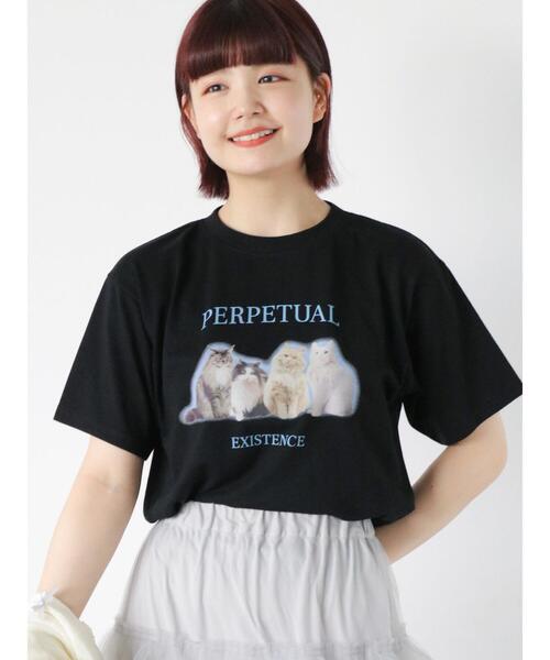 ehka sopo（エヘカソポ）の「キャットプリントTシャツ（Tシャツ/カットソー・レディース・キナリ/オフホワイト/ブラック・F）」の3枚目の写真