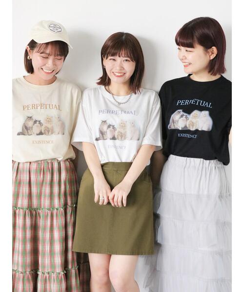 ehka sopo（エヘカソポ）の「キャットプリントTシャツ（Tシャツ/カットソー・レディース・キナリ/オフホワイト/ブラック・F）」の4枚目の写真