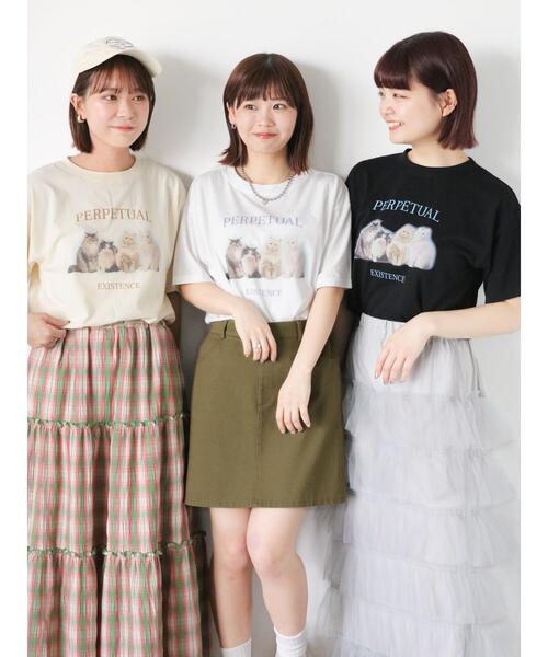 ehka sopo（エヘカソポ）の「キャットプリントTシャツ（Tシャツ/カットソー・レディース・キナリ/オフホワイト/ブラック・F）」の5枚目の写真