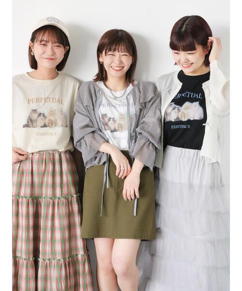 ehka sopo（エヘカソポ）の「キャットプリントTシャツ（Tシャツ/カットソー・レディース・キナリ/オフホワイト/ブラック・F）」の6枚目の写真