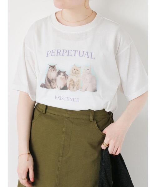 ehka sopo（エヘカソポ）の「キャットプリントTシャツ（Tシャツ/カットソー・レディース・キナリ/オフホワイト/ブラック・F）」の7枚目の写真