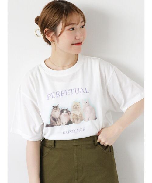 ehka sopo（エヘカソポ）の「キャットプリントTシャツ（Tシャツ/カットソー・レディース・キナリ/オフホワイト/ブラック・F）」の8枚目の写真