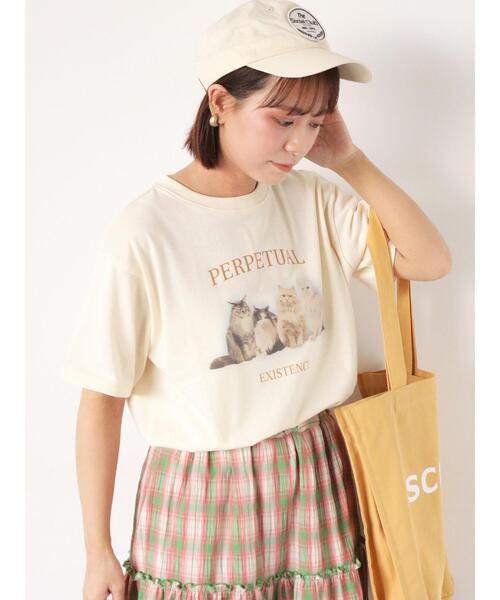 ehka sopo（エヘカソポ）の「キャットプリントTシャツ（Tシャツ/カットソー・レディース・キナリ/オフホワイト/ブラック・F）」の12枚目の写真