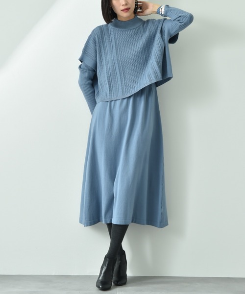 INTERPLANET（インタープラネット）の「細ケーブルＴＯＰＳ＋ニットワンピースＳＥＴ（ワンピース・レディース・グレイッシュベージュ/ブラック/ブラック系その他/ブルー・FREE）」の4枚目の写真