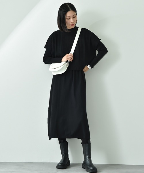 INTERPLANET（インタープラネット）の「細ケーブルＴＯＰＳ＋ニットワンピースＳＥＴ（ワンピース・レディース・グレイッシュベージュ/ブラック/ブラック系その他/ブルー・FREE）」の11枚目の写真