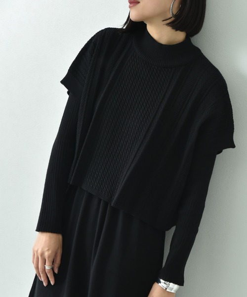 INTERPLANET（インタープラネット）の「細ケーブルＴＯＰＳ＋ニットワンピースＳＥＴ（ワンピース・レディース・グレイッシュベージュ/ブラック/ブラック系その他/ブルー・FREE）」の9枚目の写真