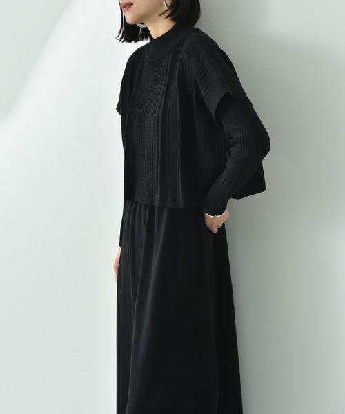 INTERPLANET（インタープラネット）の「細ケーブルＴＯＰＳ＋ニットワンピースＳＥＴ（ワンピース・レディース・グレイッシュベージュ/ブラック/ブラック系その他/ブルー・FREE）」の8枚目の写真