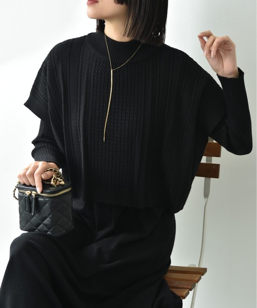 INTERPLANET（インタープラネット）の「細ケーブルＴＯＰＳ＋ニットワンピースＳＥＴ（ワンピース・レディース・グレイッシュベージュ/ブラック/ブラック系その他/ブルー・FREE）」の18枚目の写真