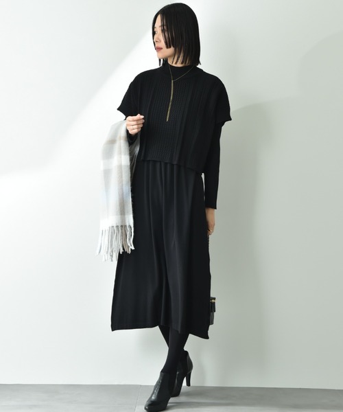 INTERPLANET（インタープラネット）の「細ケーブルＴＯＰＳ＋ニットワンピースＳＥＴ（ワンピース・レディース・グレイッシュベージュ/ブラック/ブラック系その他/ブルー・FREE）」の16枚目の写真