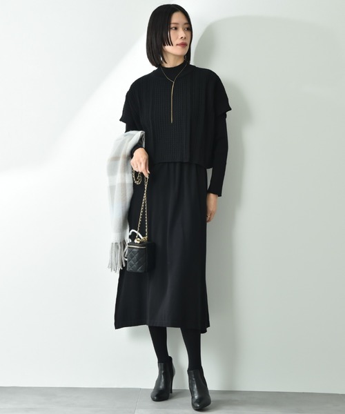 INTERPLANET（インタープラネット）の「細ケーブルＴＯＰＳ＋ニットワンピースＳＥＴ（ワンピース・レディース・グレイッシュベージュ/ブラック/ブラック系その他/ブルー・FREE）」の15枚目の写真