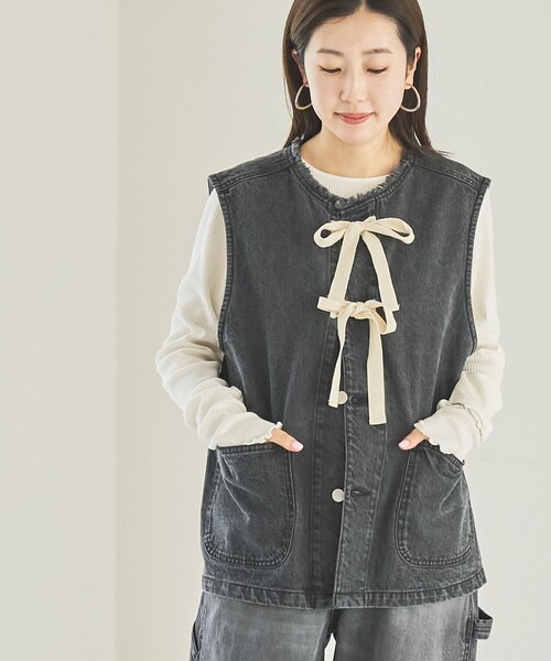 coen(コーエン)の「デニムリボンベスト(ベスト・レディース・コバルトブルー/ダークグレー・FREE)」の1枚目の写真